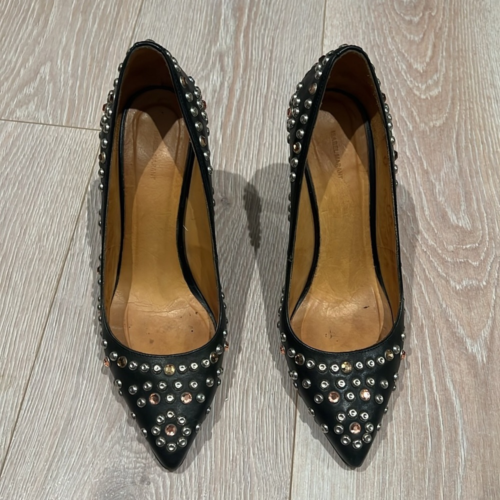 ISABEL MARANT Clemence Studded Crystal Jeweled Black Leather Pumps Heels 41 10 - Picture 5 of 10